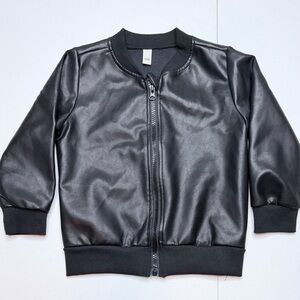 Black Faux Leather Kids Jacket Size 3T Bomber Zip